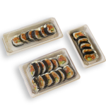 Bandeja para-Sushi en bagazo de caña con tapa pet – 16x11cm x 10 unidades