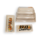 Bandeja para-Sushi en bagazo de caña con tapa pet – 16x11cm x 10 unidades