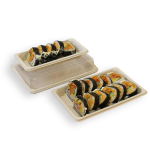 Bandeja para-Sushi en bagazo de caña con tapa pet – 16x11cm x 10 unidades